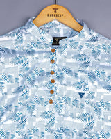 Blue Palm Leaf Printed Cotton Shirt Style Kurta
