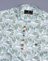 Green Palm Leaf Printed Cotton Shirt Style Kurta