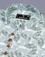 Green Palm Leaf Printed Cotton Shirt Style Kurta