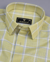 Wrefal Pista Green Check Linen Cotton Formal Shirt