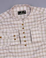 Tortilla Brown With Dusty White Check Cotton Shirt Style Kurta