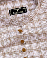 Tortilla Brown With Dusty White Check Cotton Shirt Style Kurta