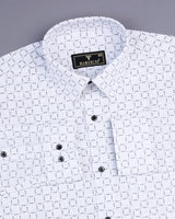 Rewa Gray With White Printed Amsler Linen Cotton Shirt