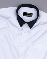Satin White With Black Cuff And Collar Designer Cotton Shirt