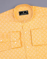 Pastel Yellow Jacquard Pattern Dobby Cotton Shirt