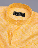Pastel Yellow Jacquard Pattern Dobby Cotton Shirt