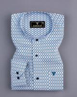 Blue With Yellow Diamond Shape Printed Cotton Shirt