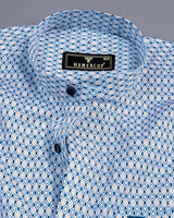 Blue With Yellow Diamond Shape Printed Cotton Shirt