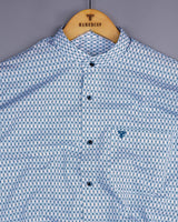 Blue With Yellow Diamond Shape Printed Cotton Shirt