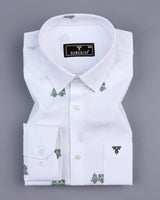 Green ToyTrain Printed Jacquard White Gizza Shirt