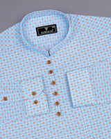 Oswald Blue With Orange Geometrical Printed Cotton Shirt Style Kurta