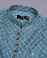 Gray Passion Flower Printed Dobby Cotton Shirt Style Kurta