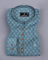 Gray Passion Flower Printed Dobby Cotton Shirt Style Kurta