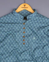 Gray Passion Flower Printed Dobby Cotton Shirt Style Kurta