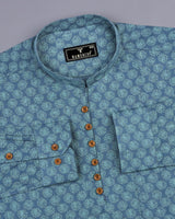 Gray Passion Flower Printed Dobby Cotton Shirt Style Kurta