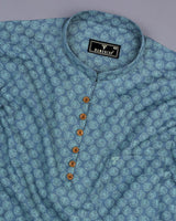 Gray Passion Flower Printed Dobby Cotton Shirt Style Kurta