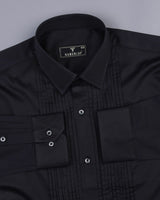 Midnight Black Soft Touch Satin Designer Tuxedo Shirt