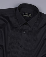 Midnight Black Soft Touch Satin Designer Tuxedo Shirt