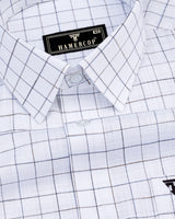 Medora Blue With Mustard Check White Linen Formal Cotton Shirt