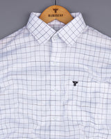 Medora Blue With Mustard Check White Linen Formal Cotton Shirt