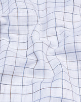 Medora Blue With Mustard Check White Linen Formal Cotton Shirt