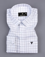 Medora Blue With Mustard Check White Linen Formal Cotton Shirt