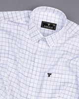 Medora Blue With Mustard Check White Linen Formal Cotton Shirt