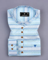 Skyblue Ancient Art Poplin Printed Cotton Shirt Style Kurta