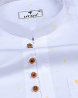 Sweden Yellow Dot Printed White Satin Cotton Shirt Style Kurta