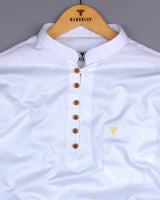 Sweden Yellow Dot Printed White Satin Cotton Shirt Style Kurta