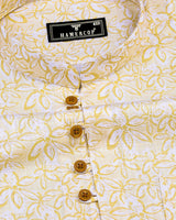 Cordate Cream Flower Printed Dobby Cotton Shirt Style Kurta