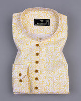 Cordate Cream Flower Printed Dobby Cotton Shirt Style Kurta