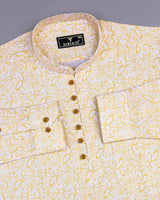 Cordate Cream Flower Printed Dobby Cotton Shirt Style Kurta
