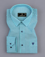 Candida Aqua Blue With Blue Bengal Stripe Oxford Cotton Shirt