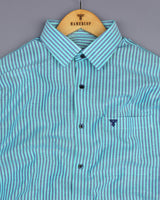 Candida Aqua Blue With Blue Bengal Stripe Oxford Cotton Shirt