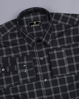 Jet Black With Gray Dobby Check Premium Giza Shirt