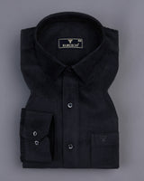 Spider Black Corduroy Premium Cotton Solid Shirt