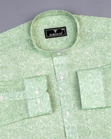 Clovis Green Printed White Linen Cotton Shirt