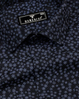 Black Hibiscus Printed Self Weft Stripe Dobby Cotton Shirt