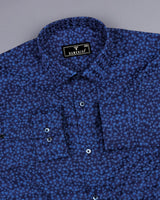 Blue Hibiscus Printed Self Weft Stripe Dobby Cotton Shirt