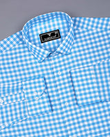 Majelo Skyblue With White Check Oxford Cotton Shirt