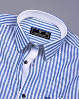 Alexa Blue With White Stripe Linen Cotton Designer Shirt
