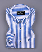 Alexa Blue With White Stripe Linen Cotton Designer Shirt