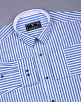 Alexa Blue With White Stripe Linen Cotton Designer Shirt