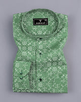 Lyon Green With Cream Printed Dobby Cotton Shirt