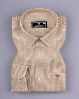 Beige Cream Houndstooth Dobby Cotton Formal Shirt