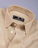 Beige Cream Houndstooth Dobby Cotton Formal Shirt