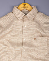 Beige Cream Houndstooth Dobby Cotton Formal Shirt