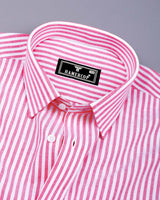 Alfa Pink With White Bengal Stripe Oxford Cotton Shirt