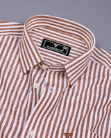 Alexa Cream With White Stripe Linen Cotton Formal Shirt